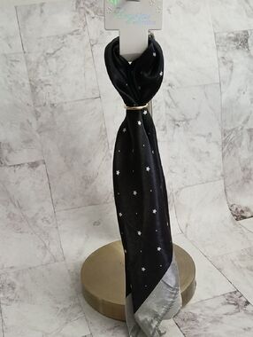 Black Star Print Satin Hair Scarf,  Versatile - Neck Scarf Or Purse Scarf